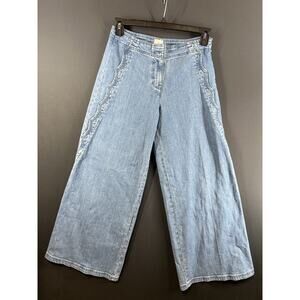 New Anthropologie Maeve Scallop-Edge High-Rise Wide-Leg Jeans Size 25